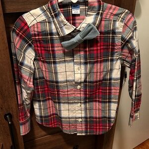 Old Navy Kids Plaid Button Down Shirt with Bow Tie size 3T
